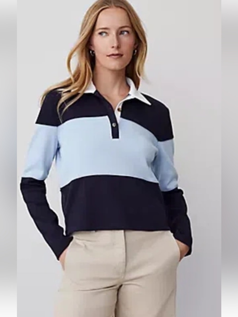 Ann Taylor Weekend Navy Multi Rugby Cropped Shirt